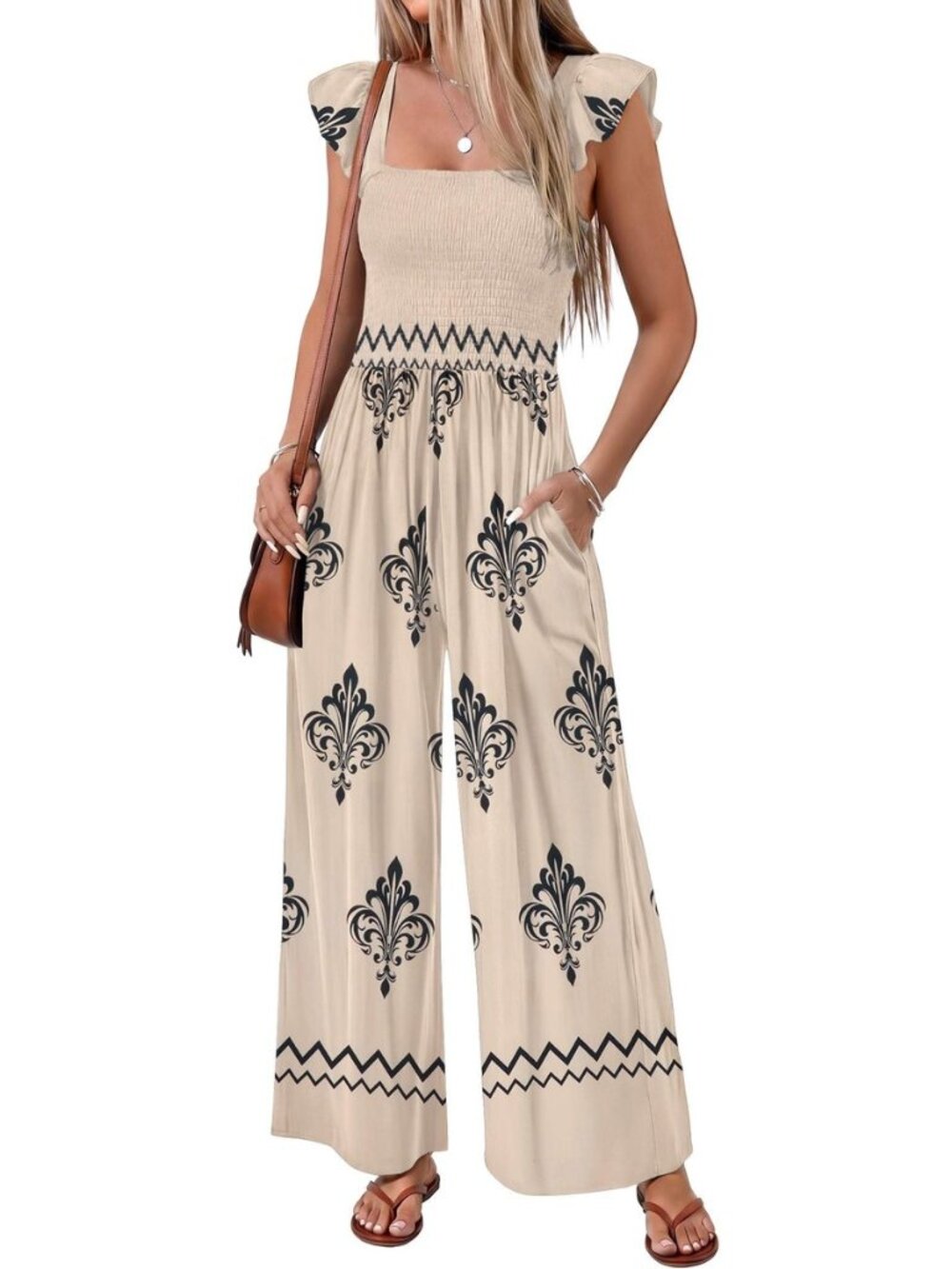Womens Jumpsuits Smocked Casual Summer Boho Outfits Vacation Jumper